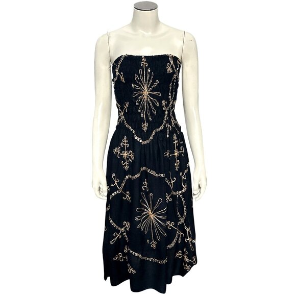 CCC Vintage Strapless Embroidered Black Dress With Gold Sequins Detailing Size S - Picture 1 of 6